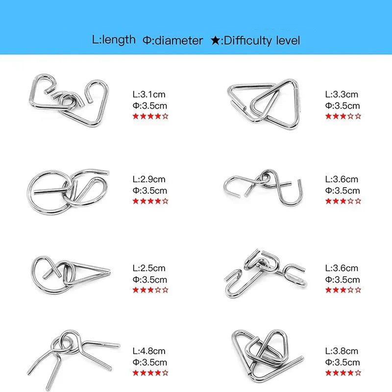 Metalowe Łamigłówki Logiczne - Zestaw Pierścieni i Zagadek